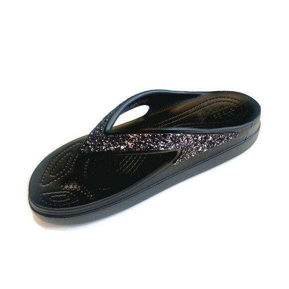 CROCS Sloane Glitter Wedge Flip Flops Womens Size 7 Lightweight Slip On Sandals - Picture 3 of 9